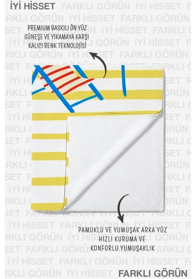 Çizgili Yazlık Ciao Plaj Havlusu - Tropikal Sarı Mavi Havuz Deniz Banyo Hızlı Kuruyan Sahil Örtüsü Çok Renkli
