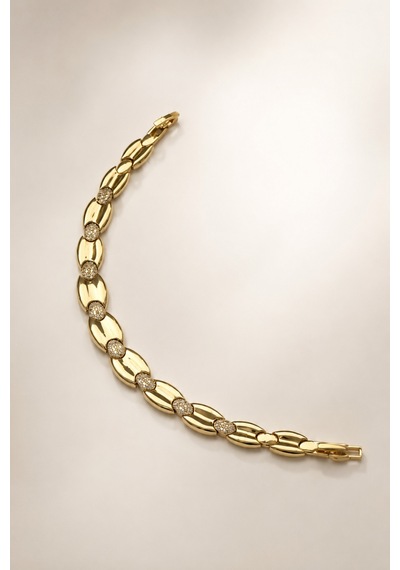 Balenbi Jewelry Kadın Taşlı Oval Bakla Detaylı Kararmaz Çelik Bileklik 14k Gold 1148 Altın