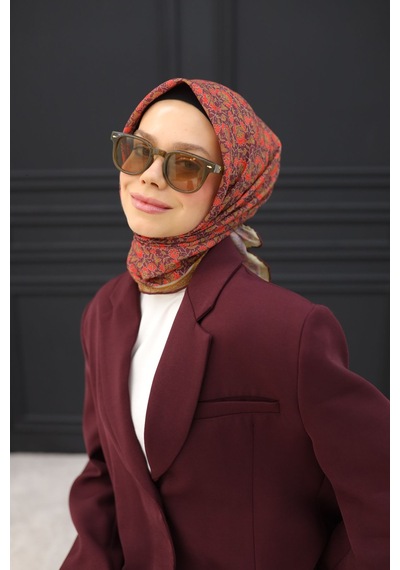 Silk Home Soft Eşarp 73077-16 Yağ Yeşili, Mürdüm, Parlak Turuncu