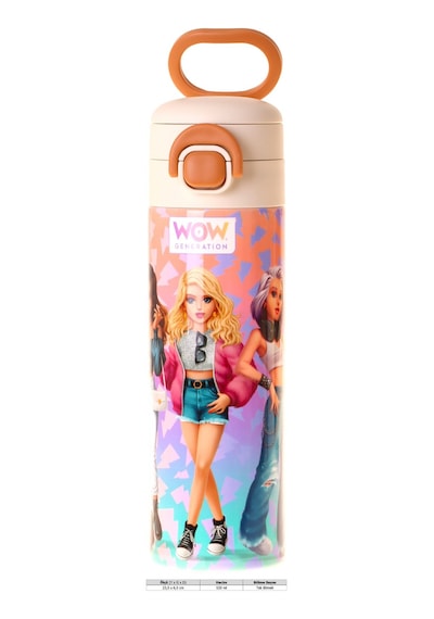 Wow Generation 520 Ml Shine Baskılı Turuncu - Mor Kız Çocuk Çelik Termos Matara Çift İçim Kilitli Kapak - W6093