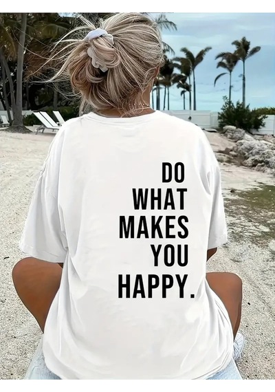 Flood Of Style Kadın Beyaz You Happy Baskılı Oversize