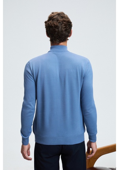 Grimelange REBEL Erkek Yarım Balıkçı Yaka Basic Slim Fit Triko Mavi Kazak