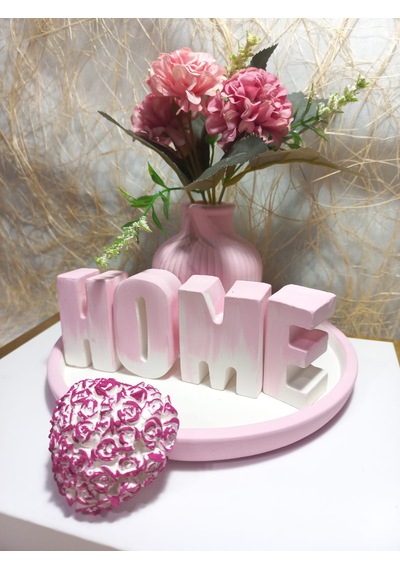 Home Yazılı Vazolu Set Pembe-tabak,vazo,kalp Obje Ve Harfler Pembe