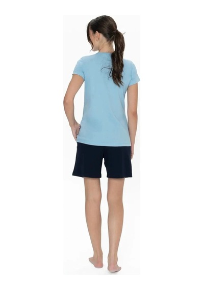 U.S. Polo Assn. U.s. Polo Assn. Kadın Yuvarlak Yaka Renkli Pijama Şort Takım Mavi