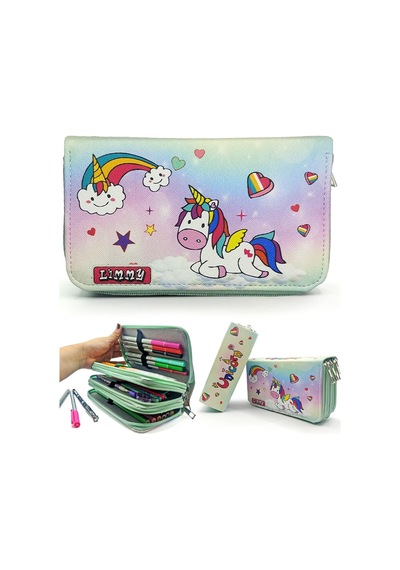 Unicorn Şeker Temalı Kalemkutu Modelist Kalem Kutusu Vegan Deri Üç Bölmeli Kalemlik Genel