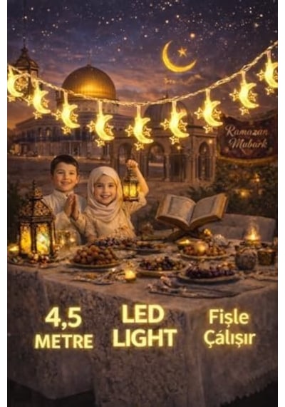 4,5 Metre 3 Yıldız 1 Pilli Led Işık, Şerit Led Sarı Işıklar Peri Işıkları Aydınlatmalı Şerit Led Led Işık Şerit Led Işık 3 Yıldız 1 Ay .