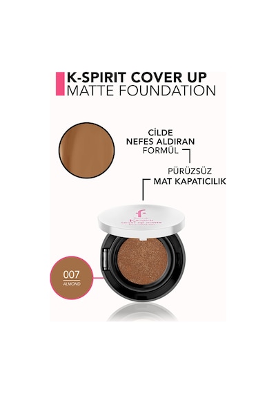 Flormar K-Spirit Cover Up Yüksek Kapatıcı & Uzun Süre Kalıcı Yarı Mat Bitişli Fondöten 007 Almond