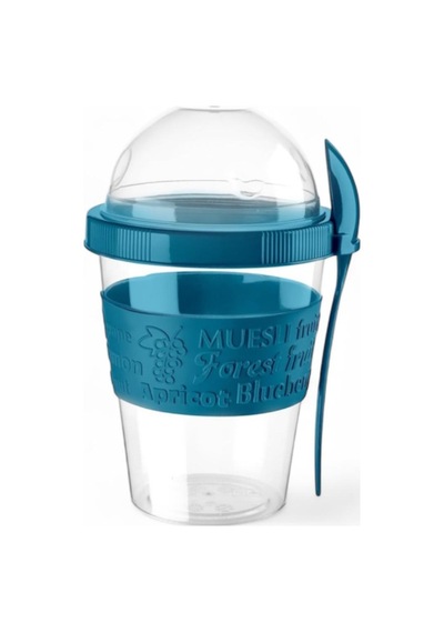 Titiz 600 Ml Kaşıklı Yoğurt & Müsli Kabı - Taşınabilir Kase - Mavi Çok Renkli
