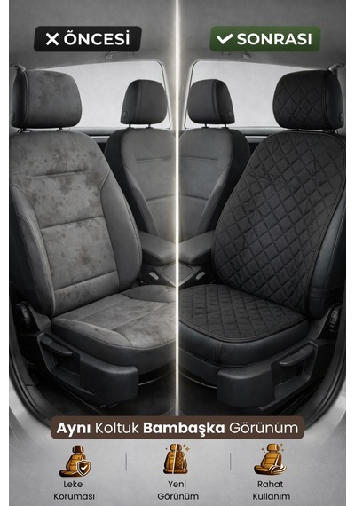 Oto Koltuk Kılıfı Tay Tüyü Tekli Ön Minder 4 Katmanlı Terletmez Airbag Uyumlu - Siyah