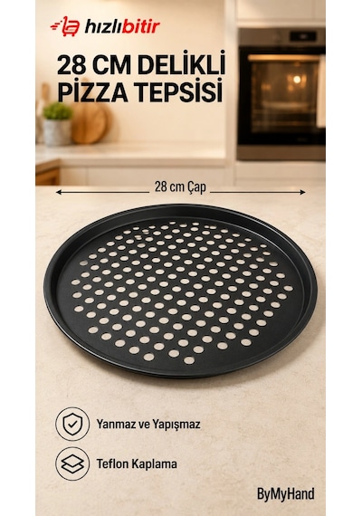 Bymyhand Teflon Kaplama Siyah Yanmaz Yapışmaz Pizza Tepsisi 28 Cm