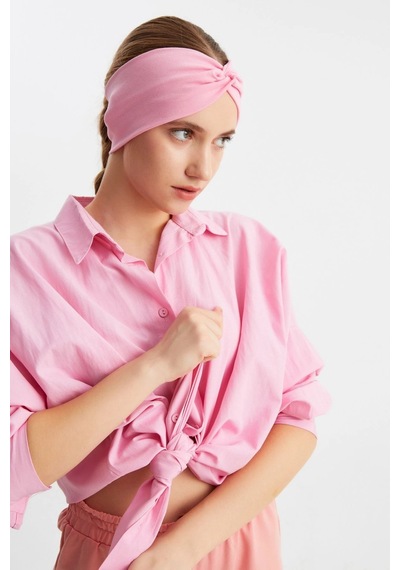 Kadın Çapraz Bağlamalı Pamuklu Penye, Kaymaz, Yumuşak, Esnek, Saç Bandı Bandana Pembe