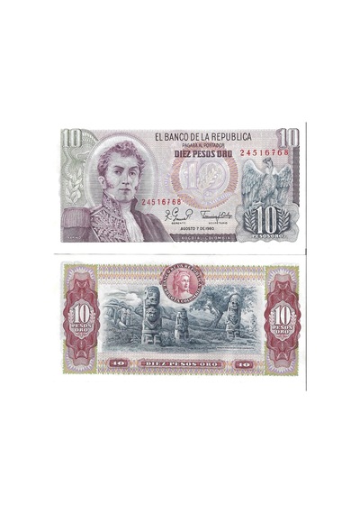 Kolombiya 1980 Yılı 10 Pesos Yabancı Kağıt Para Çil Unc Koleksiyon Para Az Çıkar