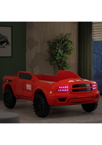 Setaymobilya Arabalı Yatak, Pickup Ledli Arabalı Yatak, 100X190 - Kırmızı