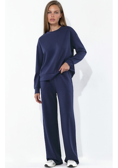 Hiccup Modal Touch Basic Sweatshirt & Geniş Paça Pantolon İkili Takım Lacivert