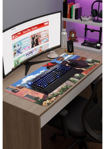 Kiki's Delivery Service Anime V1 - 90x40 Xxl Gaming Kauçuk Kaymaz Taban Mouse Pad Fare Altlığı