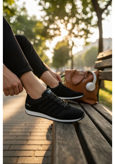 Enoch Erkek Retro Spor Ayakkabı - Günlük Yürüyüş Sneaker Siyah - Beyaz