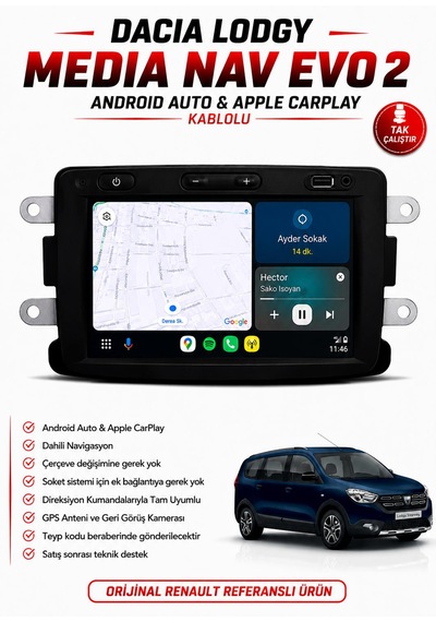 Dacia Lodgy Media Nav Evo 2 Navigasyon Multimedya Carplay /android Auto Özellikli 1.0.15 Versiyon 7"
