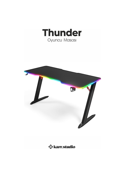 Thunder 25mm RGB Aydınlatmalı Oyuncu Masası | Siyah Karbon Fiber Kaplama