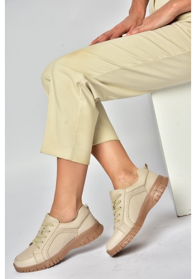 Fox Shoes Z555562003 Vizon Hakiki Deri Kadın Spor Ayakkabı