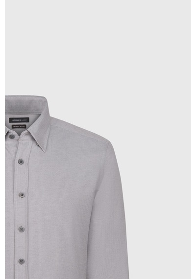 AC&Co / Altınyıldız Classics Erkek Grı Pamuklu Oxford Slim Fit Dar Kesim Gizli Düğmeli Yaka Armürlü Gömlek Gri
