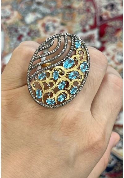 Mavi Topaz Elmas Yüzük 061