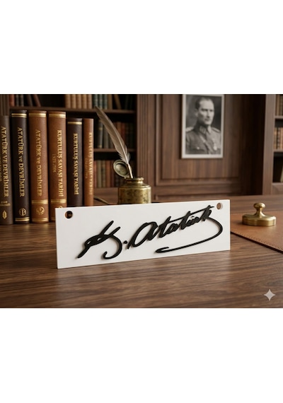 Atatürk İmzalı 3d Kabartmalı Araç Süsü Premium Beyaz & Siyah Tasarım 19cm