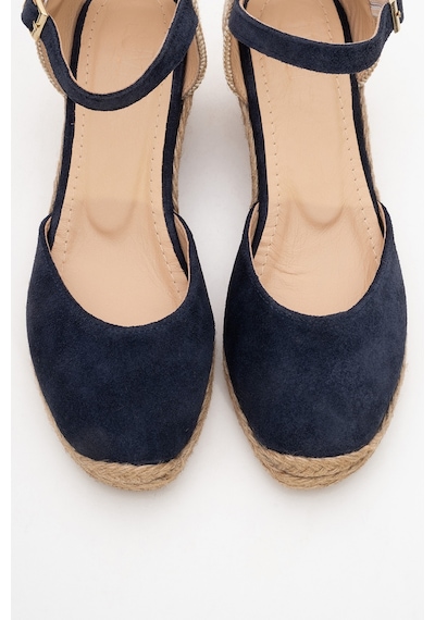 Luvishoes Luvi Shoes Aldea Lacivert Süet Hakiki Deri Kadın Dolgu Topuk Sandalet Lacivert