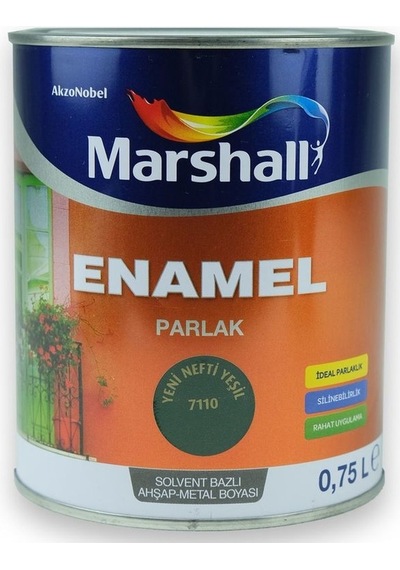 Marshall Enamel Parlak Ahşap Metal Boyası Nefti Yeşil 0,75 L