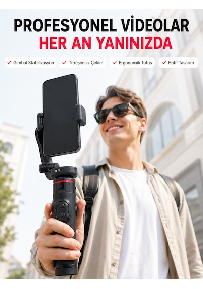 Akıllı Takipli Gimbal Selfie Stick Profesyonel Video Çekim Stabilizatörü Uzayabilir Tripod Bluetooth Kumandalı - L Standart