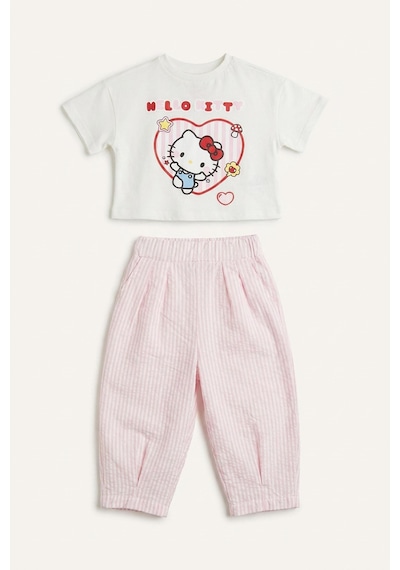 Defacto Hello Kitty Lisanslı Kısa Kollu Tişört Esnek Belli Pantolon Alt 2li Takım Kız Bebek H9634a526aupn82 Pembe-pn82