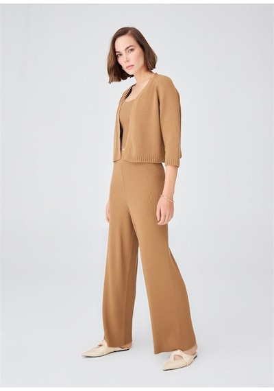 Peraluna Kısa Kaşmir Karışım Kadın Triko Bolero Camel Melanj Camel