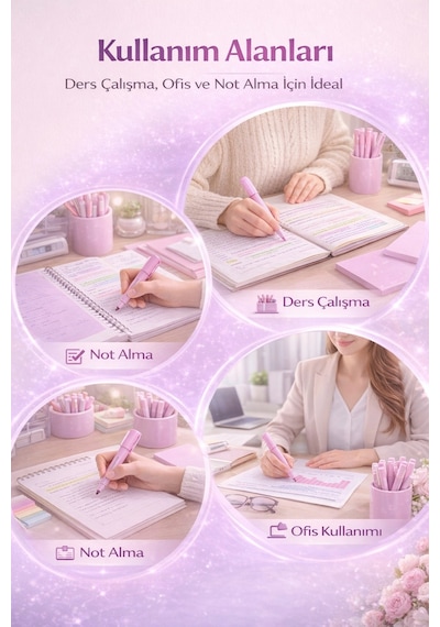 Fosforlu Kalem Seti 10'lu Pastel Pembe Highlighter Pastel Pembe