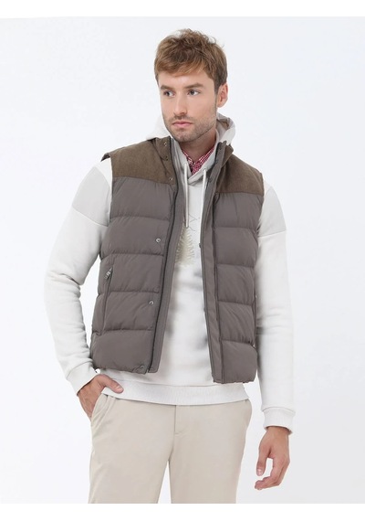 Kip Vizon Regular Fit Dik Yaka Casual Dokuma Spor Yelek Vizon