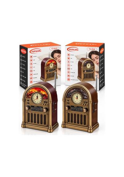 Saatli - İbreli Şömineli Radyo - Retro Am - Fm - Sw Usb - Type-c Sarjlı Bt - Tf - Usb Speaker Yg-6040 Pl-4733