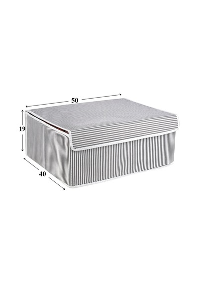 Çizgili Kapaklı Kutu Hurç - 50x40x19cm Tela 50 X 40 Gri Tr Diğer