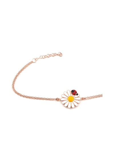 Papatya Ve Uğur Böceği 925 Ayar Gümüş Kadın Rose Bileklik
