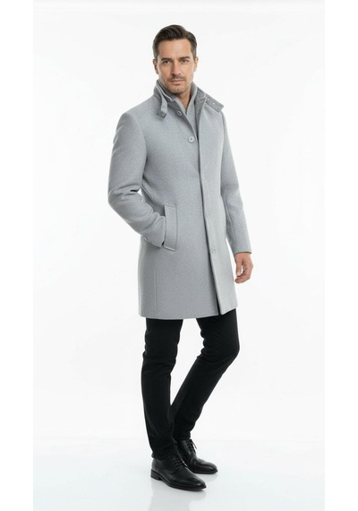 Plus Scorpion Erkek Slim Fit Kaşe Kaban Çıkarılabilir Ribanalı Fermuarlı Yaka, S Xxl Gri
