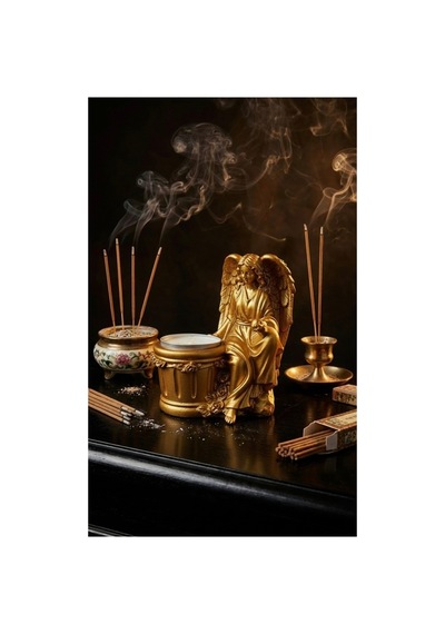 Dekoratif Melek Figürlü Tealight Mumluk - Estetik Tasarım Masaüstü Biblo Ve Şamdan Altın
