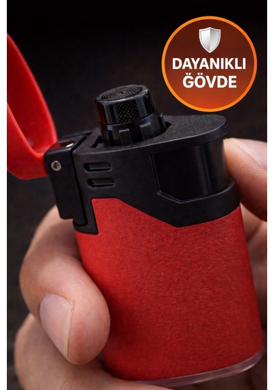 Kırmızı Rüzgar Geçirmez Çakmak Turbo Alev Doldurulabilir Metal Başlıklı Güçlü Çakmak