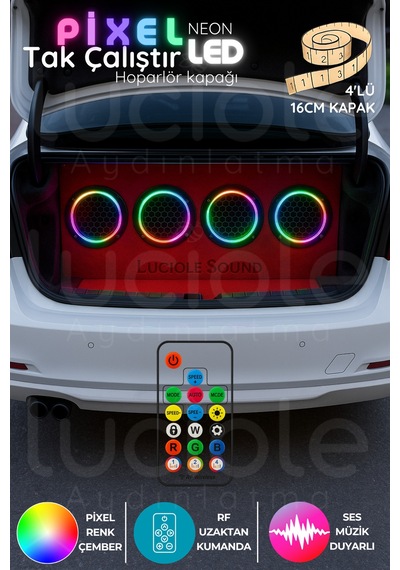 Onerous 4 Adet 16 Cm Argb Led Hoparlör Kapağı, Müzik Kontrollü Çok Renkli