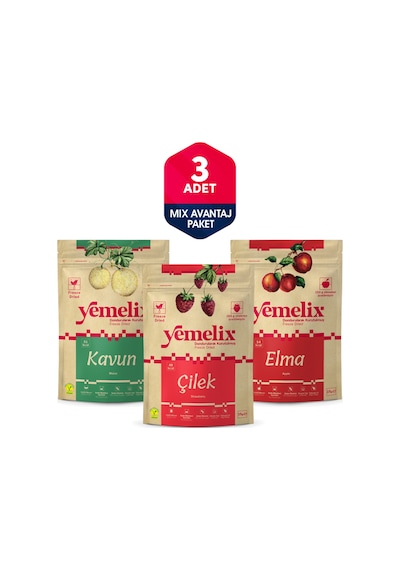 Freeze Dried 3'lü Mix Avantaj Paketi Dondurularak Kurutulmuş Çilek-kavun-elma Kuru Meyve Cipsi 45 G