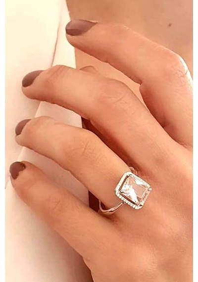 Sky Diamond Pink Morganit Taşlı 925 Ayar Gümüş Tek Taş Yüzük 18