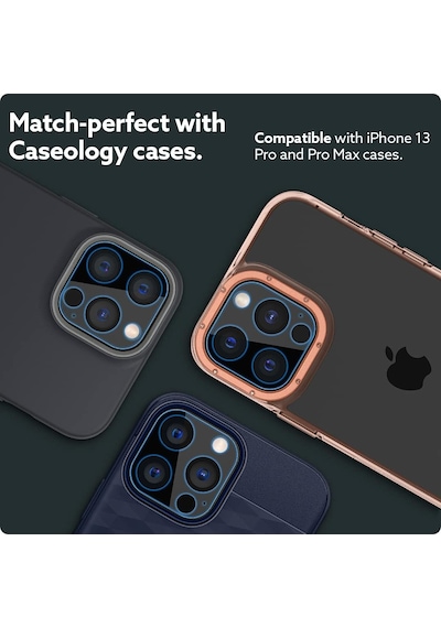 Spigen Apple Uyumlu iPhone 13 Pro Max / 13 Pro İle Uyumlu Kamera Lens Koruyucu Cam Camera Lens Protector 2 Adet Black - Agl03371 Diğer