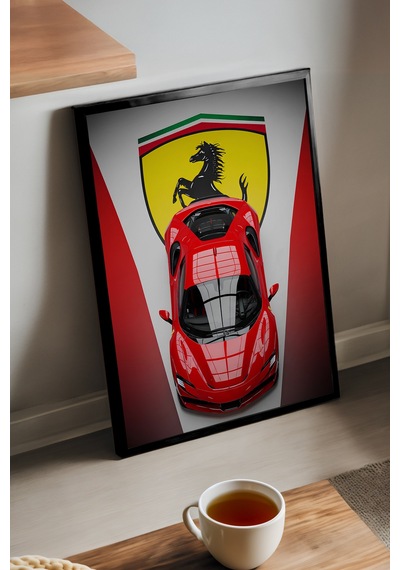 Ferrari Sp48 Siyah Ahşap Çerçeveli Poster, Dekoratif Araba Duvar Tablosu