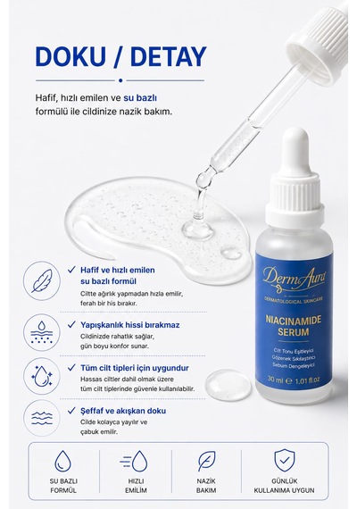 Dermaura Niacinamide Serum %10+hyalüronik Asit 30ml Gözenek Sıkılaştırmaya Yardımcı Cilt Tonunu Eşitlemeye Yardımcı