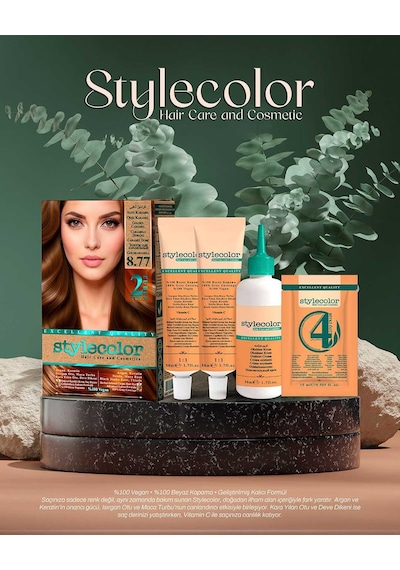 Stylecolor Bitkisel İçerikli Vegan Krem Saç Boyası 8.77 - Altın Karamel