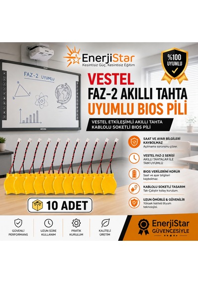 Vestel Etkileşimli Faz-2 Akıllı Tahta Cr2032 Kablolu Soketli Bios Pili 10'lu