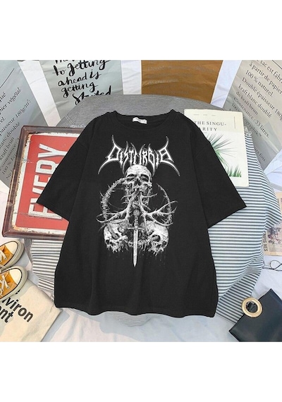 Startmore Grunge Streetwear Skull Gotik Tişört Mod48 Siyah