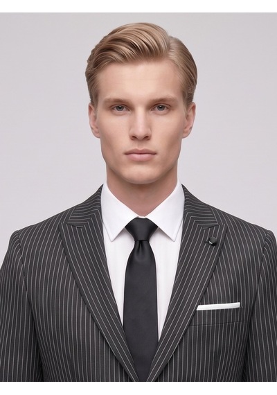 Tk6890 Erkek Çizgili Takım Elbise Slim Fit Modern Kesim Şık Klasik Ceket Pantolon Takım Siyah