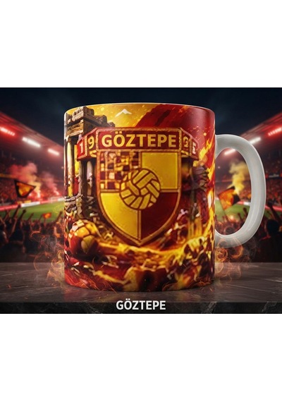 Göztepe Sarı Kırmızı Tasarımlı Kaliteli Kupa Bardak Taraftara Özel Kupa Beyaz